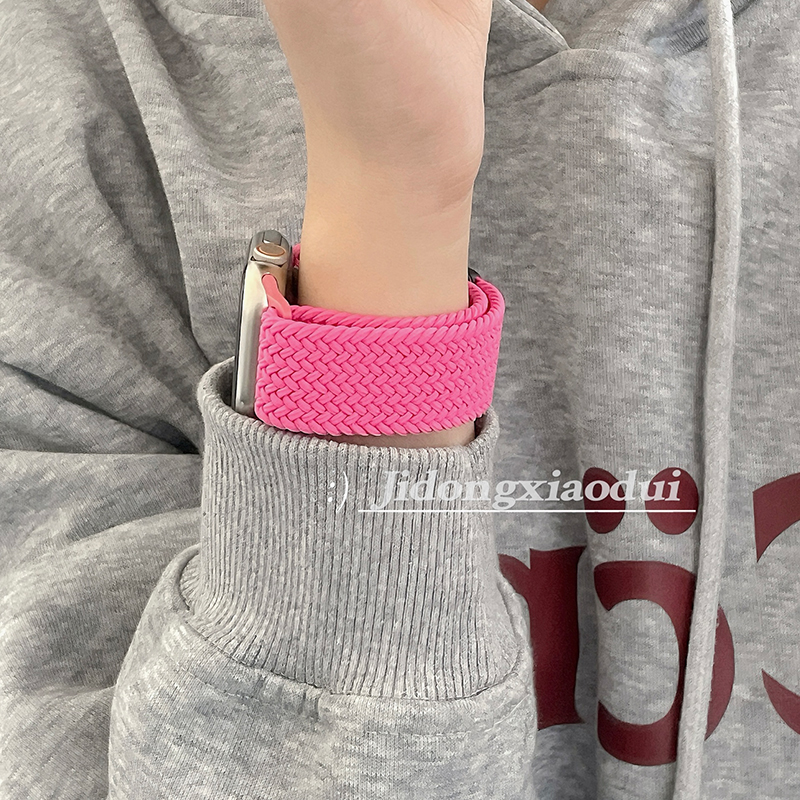 适用iwatch10表带S9苹果S10手表9少女橘粉S8尼龙磁吸Applewatch8弹力S7表带SE运动7高级ultra女watchs腕带7男