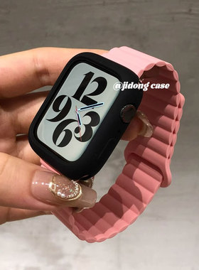 适用iwatch11表带S10苹果S9手表8韩系撞色磁吸S7简约Applewatch硅胶6表壳SE运动5高级ultra23女watchs腕带4男