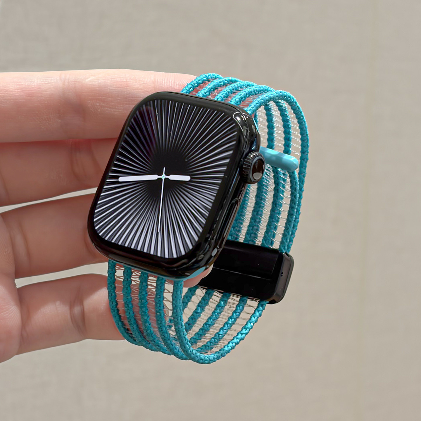 适用applewatchS11/10简约镂空尼龙磁吸表带苹果手表ultra3/2男女情侣iwatch9/8/7/6新款夏天透气SE小众腕带