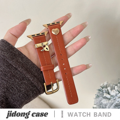 适用applewatchS11/10秋冬美拉德色立体爱心锁表带苹果手表ultra3/2女闺蜜iwatch9/8/7/6新款休闲百搭SE腕带