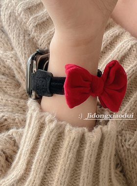 适用iwatch11表带苹果S10手表applewatch9甜酷kitty蝴蝶结发圈S8女S7新款S6腕带5透气SE绒布小众4创意ultra23