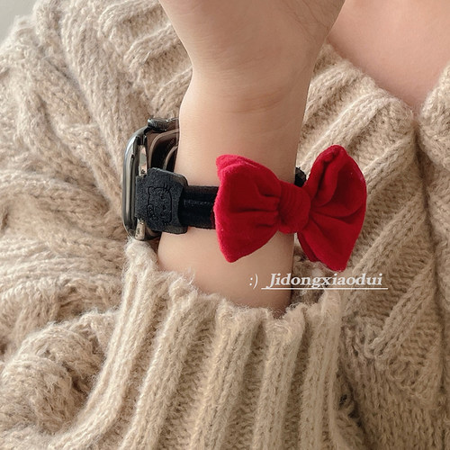 适用iwatch11表带苹果S10手表applewatch9甜酷kitty蝴蝶结发圈S8女S7新款S6腕带5透气SE绒布小众4创意ultra23