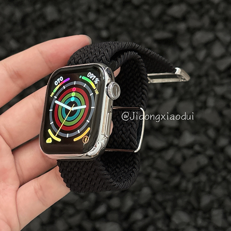 适用iwatch10苹果手表applewatch9表带s10黑色尼龙磁吸s8s7运动透气Ultra2新款45SE百搭s6男款S9中性女小众潮