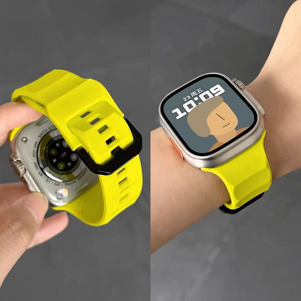 适用苹果手表表带10iwatch8新款S9荧光绿纯色applewatch9卡扣ultra2运动S8表带iwatch男s7透气se女6秋冬高级