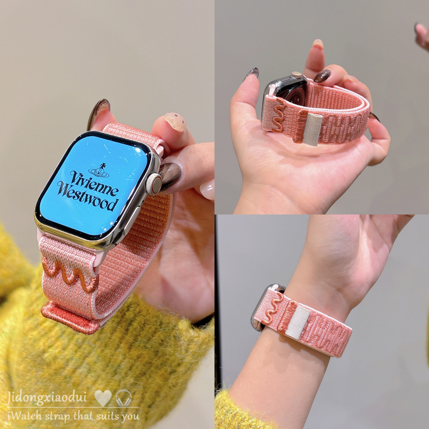 适用applewatchS11/10NK魔术贴尼龙编织回环表带苹果手表ultra3/2男女情侣iwatch9/8/7/6新款运动透气SE腕带