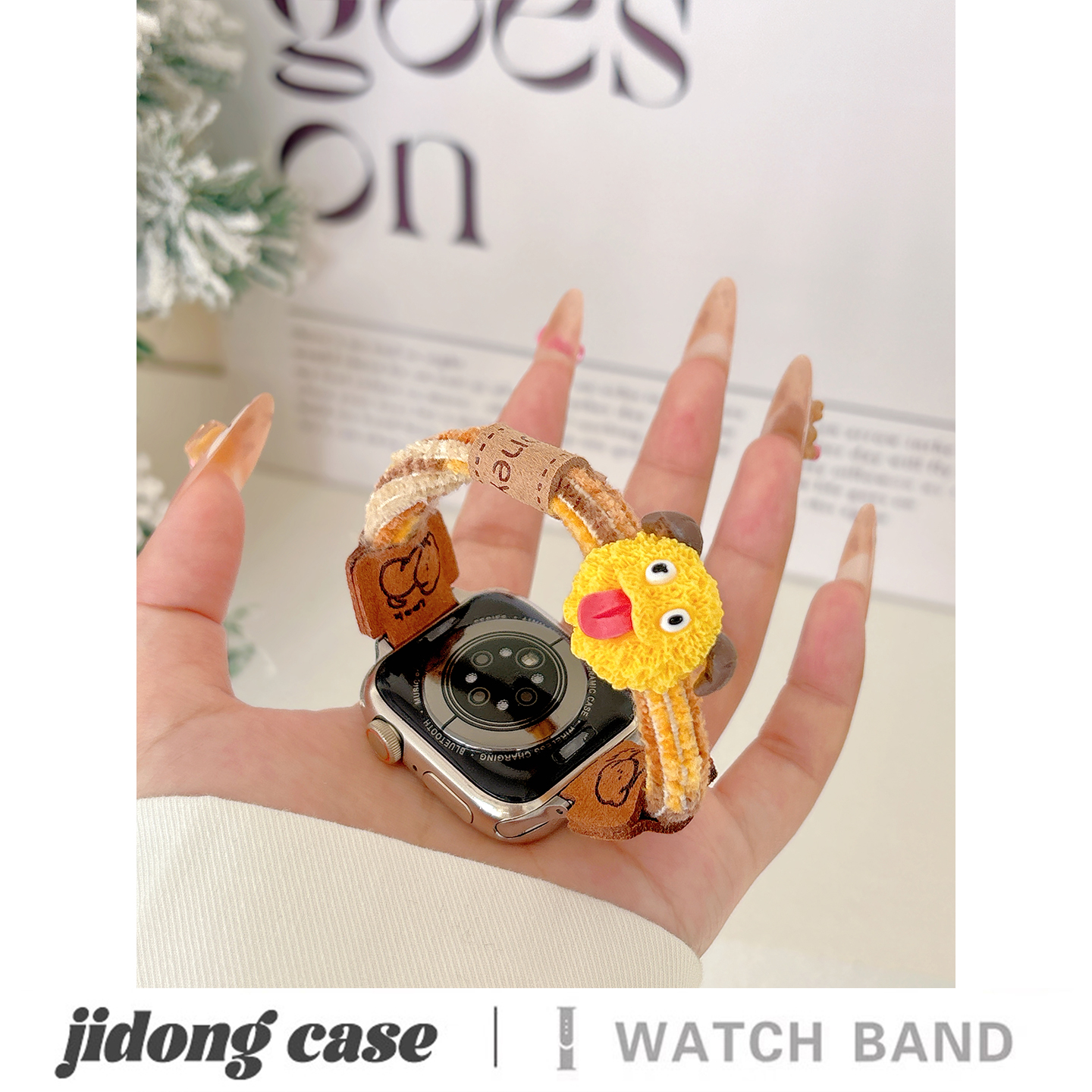 适用iwatch11苹果手表applewatch10表带s9秋冬毛绒立体小怪兽发圈s7弹力Ultra23新款45SE透气6女款S9闺蜜小众