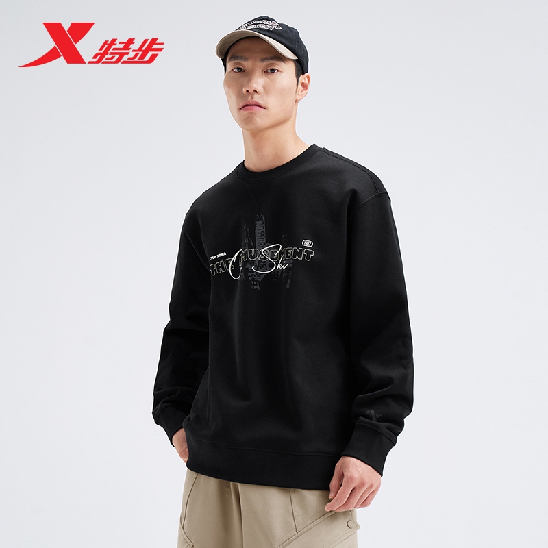 特步套头卫衣男2024冬新款休闲潮流百搭加绒运动卫衣976429920305