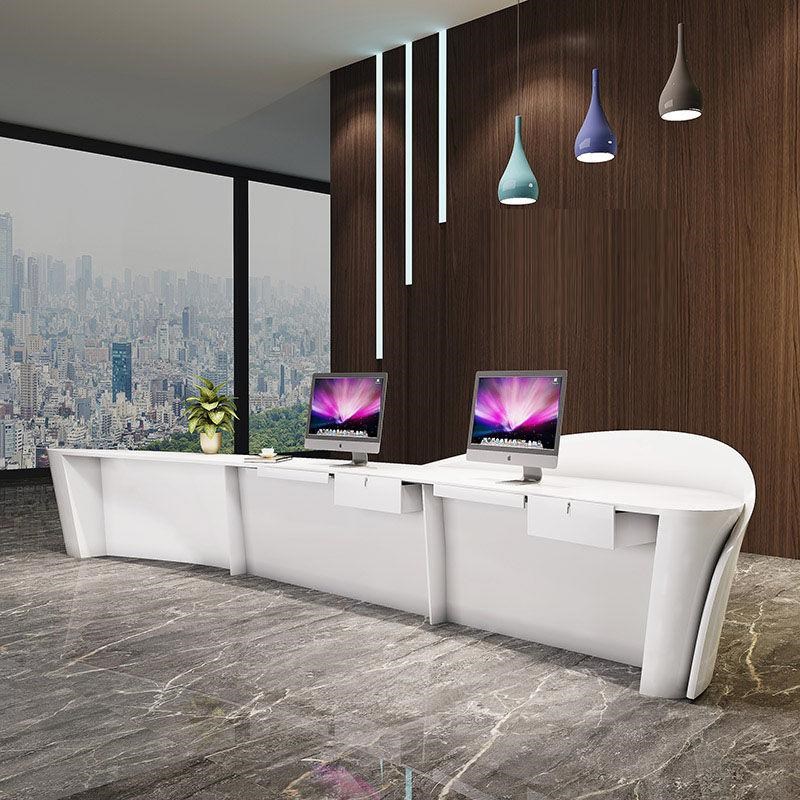 公司前台接待f台网红轻奢酒店收银台简约现代美容院圆弧形烤漆吧