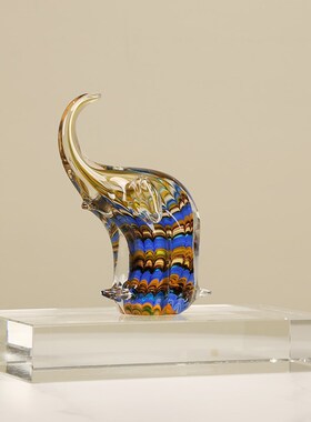 抽象琉璃招财小象摆件客厅玄关酒店办公室现代简S约轻奢高档装饰