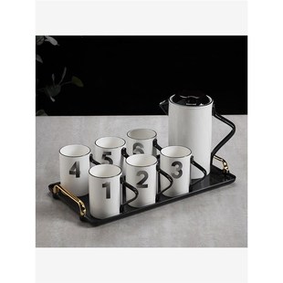 客厅水杯 陶瓷水具套装 t陶瓷冷水壶可装开水 4杯6杯家用 水杯架