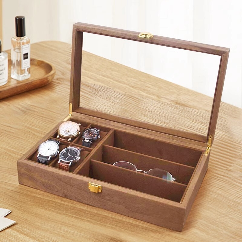 手表眼镜收纳盒实木质家用高档放墨镜太阳镜腕表盒子防尘防压透明