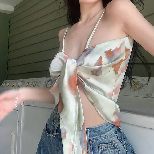Triangle scarf, small suspender vest印花三角丝巾小吊带背心女