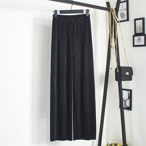 Elastic waisted loose pleated pants 纯色松紧腰宽松百褶长裤女