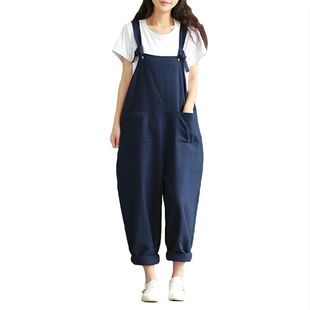 Woolen shoulder strap casual pants休闲纯色磨毛背带休闲长裤女