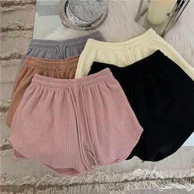 High waisted solid color sports shorts高腰纯色运动抽绳短裤女