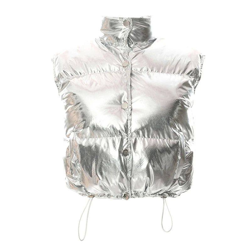 Casual shiny short bread jacket vest休闲亮面短款面包服马甲女