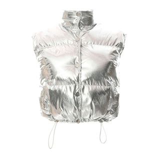 shiny vest休闲亮面短款 short jacket 面包服马甲女 bread Casual