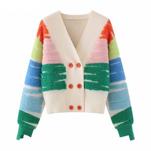 Colorful towel sleeve sweater cardigan彩色毛巾袖毛衣开衫外套