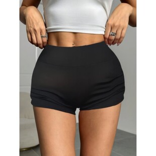 女Wrinkled for tight shorts women sports 纯色褶皱紧身运动短裤
