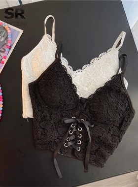 V-neck bow tie drawstring camisole top V领蝴蝶结抽绳吊带上衣