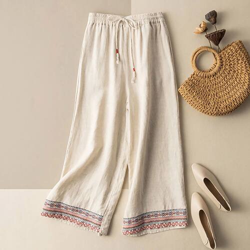 Elastic waist solid color wide leg pants松紧腰纯色抽绳阔腿裤