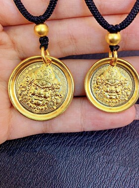 金包银黄财神吊坠旋转罗盘挂坠