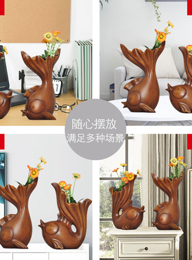 招财鱼摆件插干花一对家居客厅玄关卧室书K桌电视柜装饰品创意花