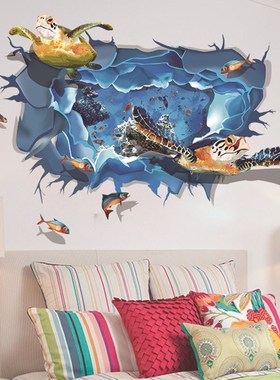 3D Sea World Turtle Wall Sticker SFubmarine Fish Decals Cora