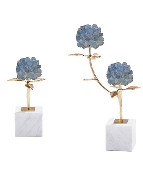 现代简约天然紫水晶花黄铜枝叶工艺品摆件M样板间客厅玄关茶几装