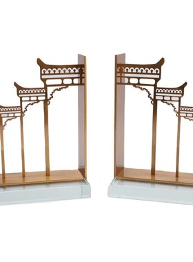 新中式金属建筑书挡书靠摆件样板间书房办公室电视柜客.厅软装饰