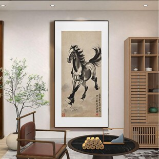 新中式客厅玄关马到n成功背景墙办公室书房壁挂画八马骏图装饰画