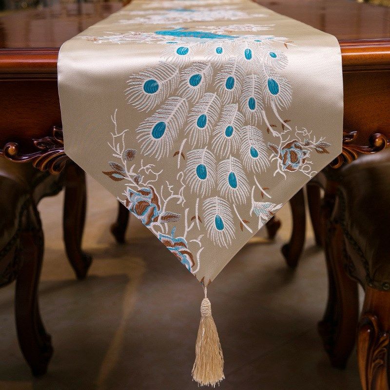 茶几台布桌旗高精密提花面料中国风孔M雀红木餐桌中式桌旗,居家布艺,桌旗,淘宝优惠券,粉丝福利购,淘宝优惠卷