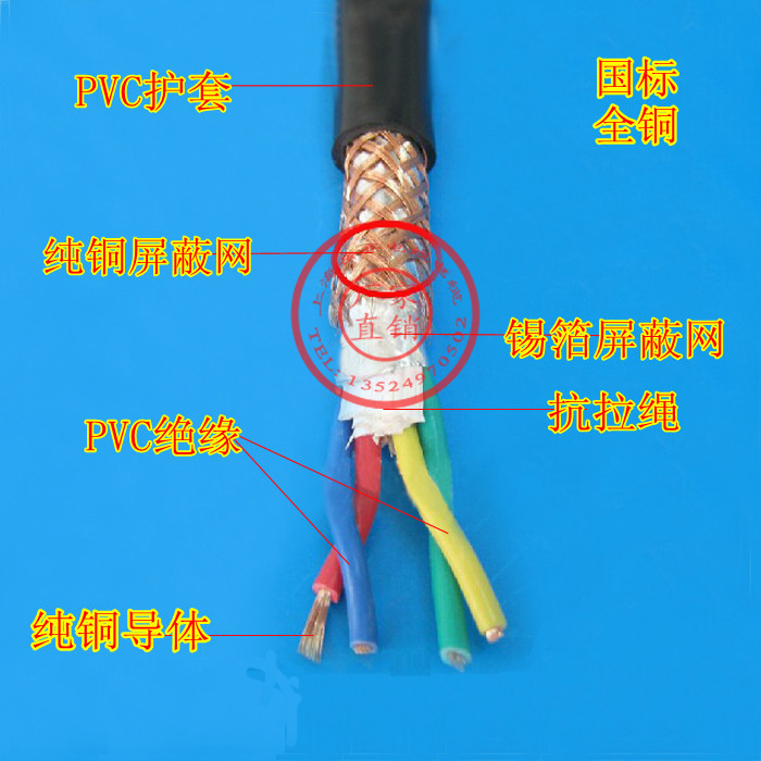 国标纯铜电线电缆485信号线 RVSP四 4芯*0.Q75平方 双绞屏蔽线