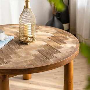 侘寂风复古圆形实木创意桌中式家用茶几新民宿矮几台客厅小桌地毯