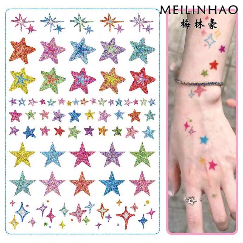 星星贴纸多巴胺细闪演唱会音乐节脸贴可清洗手臂装饰贴画纹身贴