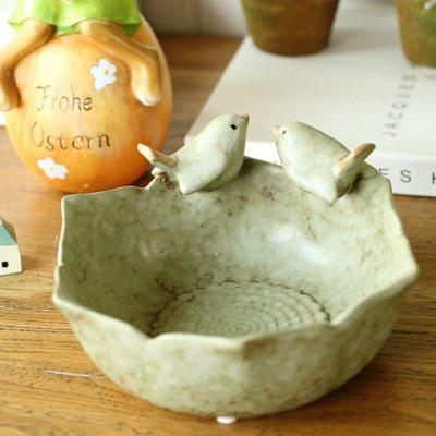欧式田园陶瓷干果盘糖果盘肥皂盒 复古家居装饰品 小鸟莲花点心盘