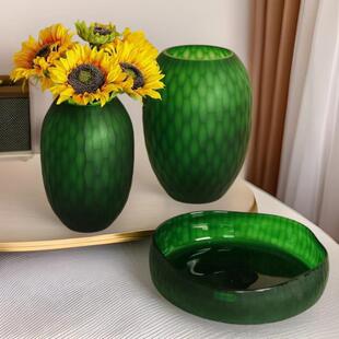 水培植物蓝色玻璃饰品花瓶大号高级感大口径摆件样板房桌面水果盘