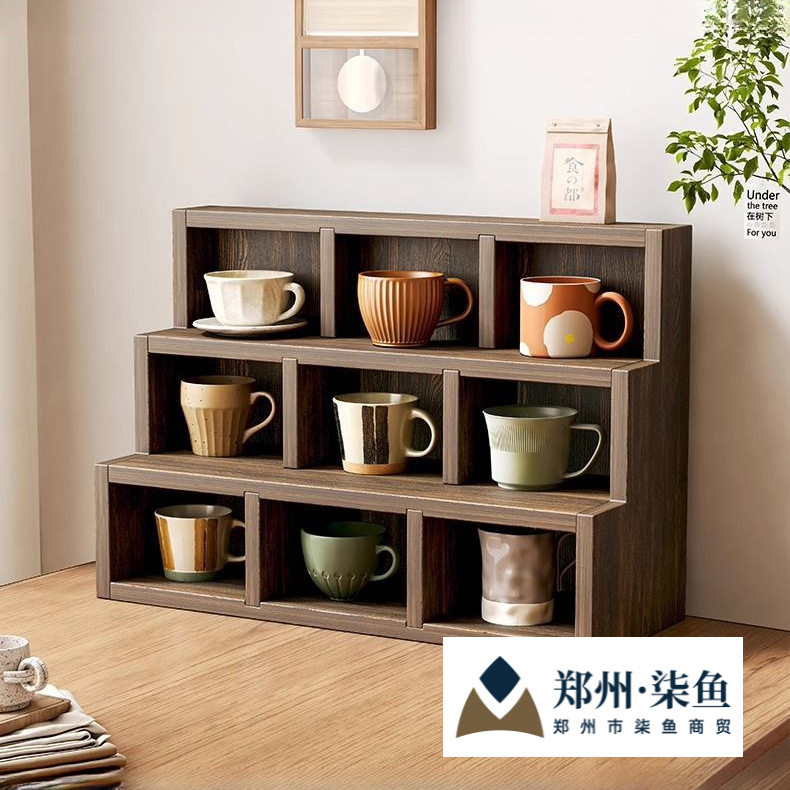 桌面博古架实木中式茶碗架茶杯架杯子收纳架置物架紫砂壶摆放架子