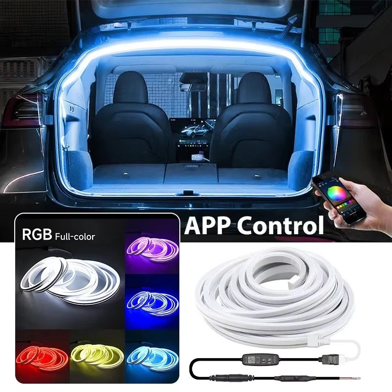 跨境通用汽车七彩后备箱灯插针款APP动态尾灯RGB氛围灯LED音乐12V