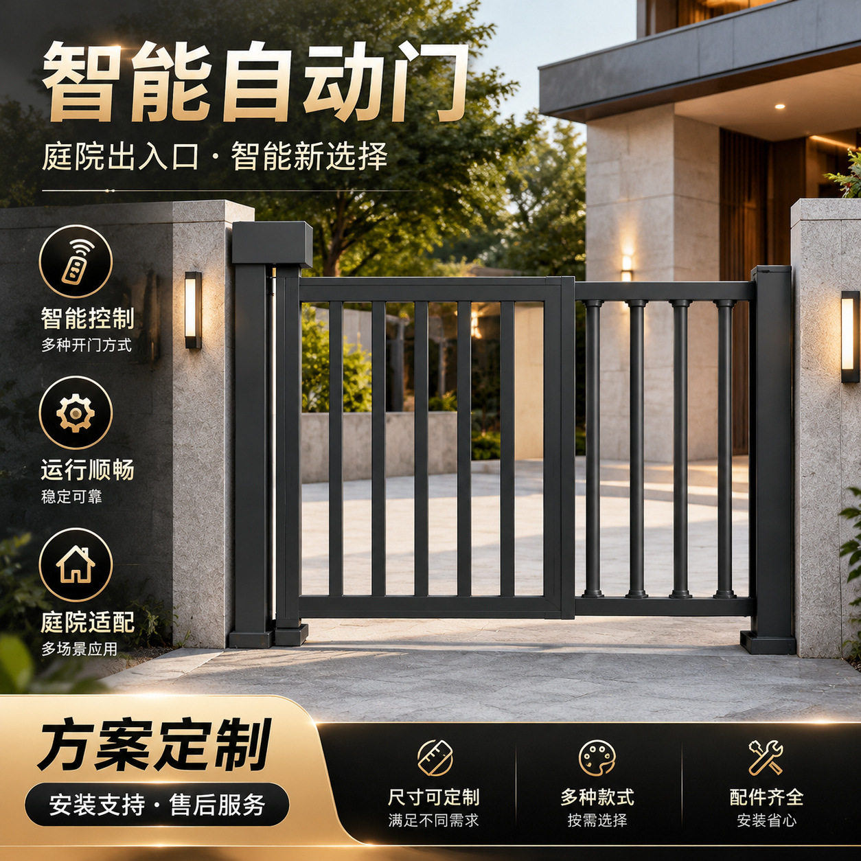 庭院子母门花园门栅栏农村自建房围墙电动铝合金镂空智能自动门
