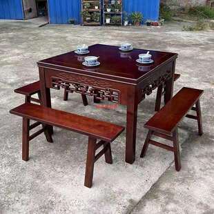 实木餐桌椅家用复古八仙桌仿古四方餐桌餐厅饭店面馆商用家用餐桌