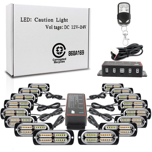 一拖十六中网灯爆闪灯遥控LED 警示灯 16*24LED高亮格栅灯12-24V