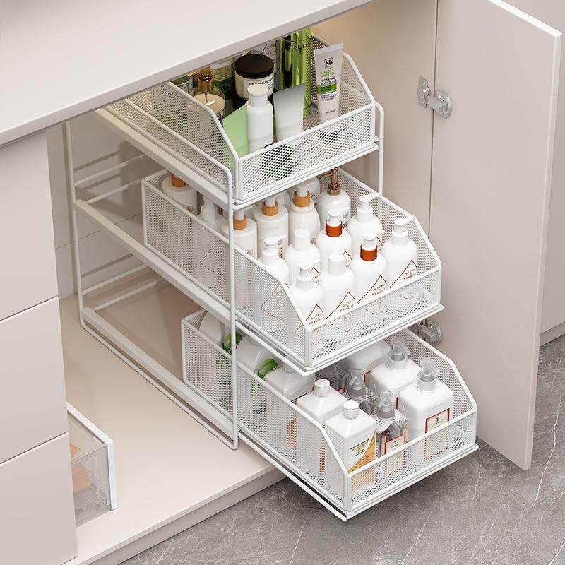 下水槽置物架抽拉式浴室柜下收纳盒多层卫生间洗手台下拉篮分层架