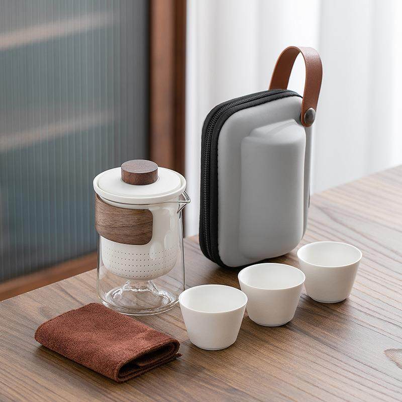 便携式旅行茶杯茶具小套装玻璃户外一壶三杯陶瓷快客杯单人泡茶壶