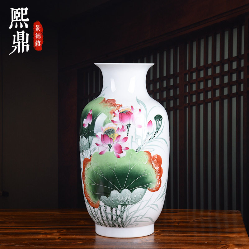 2024陶瓷花瓶名人手绘荷花大号冬瓜瓶家居陶瓷摆件工艺装饰品批发