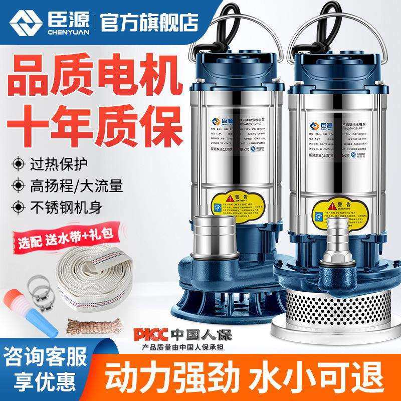 包邮臣源不锈钢潜水泵220v家用小型高扬程井水抽水泵农用灌溉排污