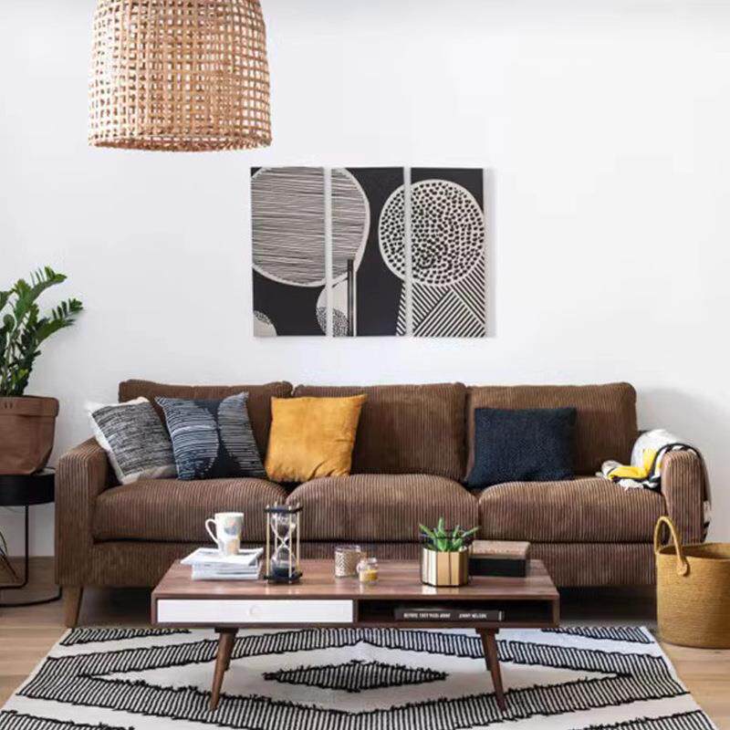 复古棕色灯芯绒沙发网红设计师大小户型客厅民宿直排法式布艺沙发