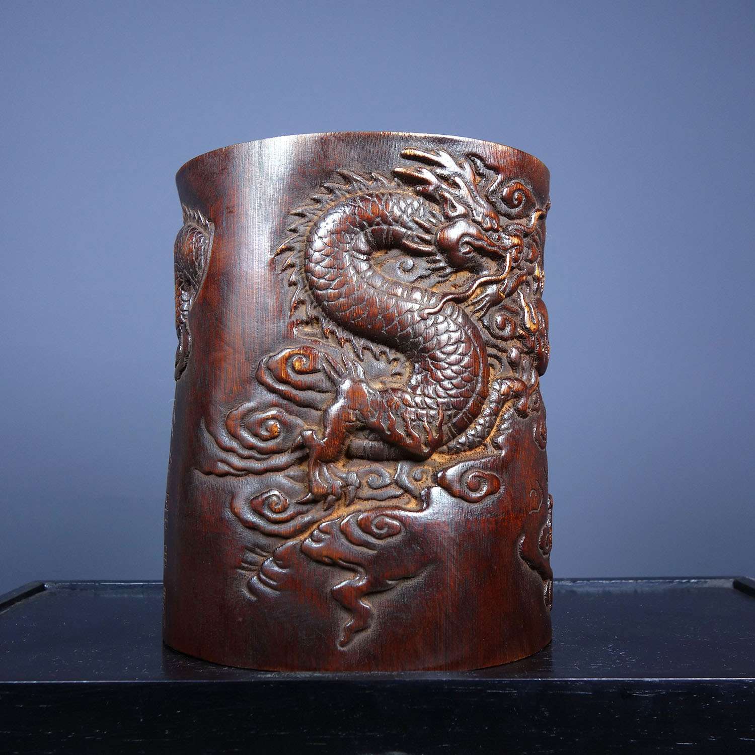 厂家古玩 做旧仿古花梨木笔筒竹雕笔筒龙行天下笔筒摆件工艺品