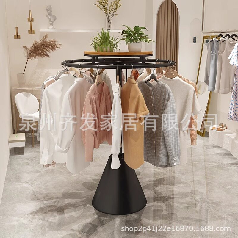 女装成人童装店展示架圆形旋转衣架中岛落地网红铁艺衣架可移动