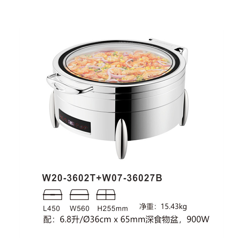 新力士不锈钢罗马圆形保温餐炉酒店用品可视餐炉电加热自助布菲炉